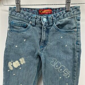 Self Esteem Jeans Girls 7 Blue Denim Graphic Straight Leg Stretch Mid Rise